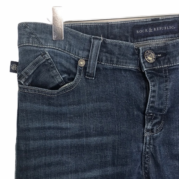 Rock & Republic Kasandra Mid Rise Bootcut Jeans Size 12 Dark Wash Y2K Bling - Picture 6 of 14